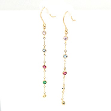 18k örhängen med krok och färgade stenar