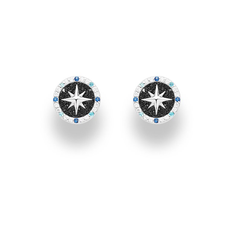 Ohrring "Kompassrose 2.0" 10 mm Zirkonia und Lavasand