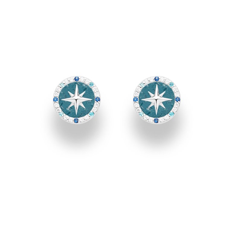 Ohrring "Kompassrose 2.0" 10 mm Zirkonia und blauer Steinsand