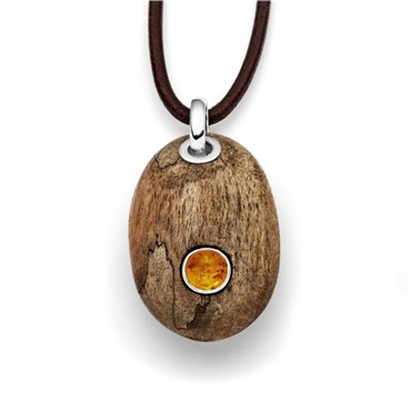 Anhänger "Holzkiesel mit Bernstein"