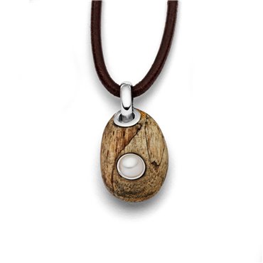 Anhänger "Holzkiesel mit Perle"