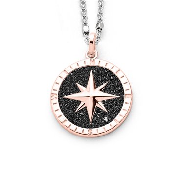 Anhänger "Kompassrose 2.0" Lavasand rose vergoldet