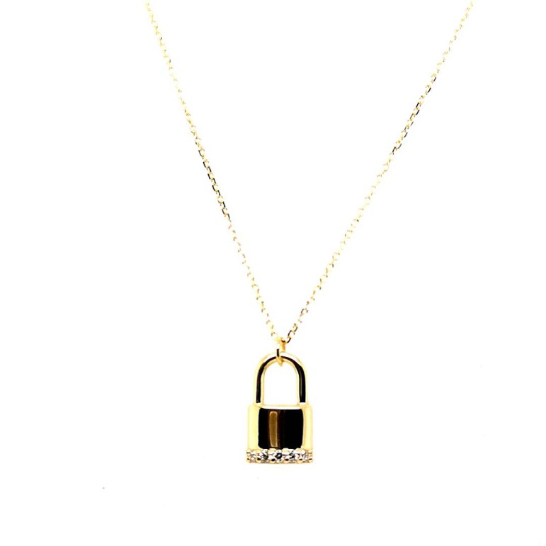 Collier 18k guld halsband  hänglås med cubik zirkoner Collier 18k guld halsband  hänglås med cubik zirkoner