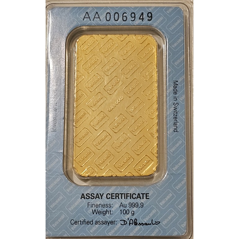 Certifikat Valcambi 24k 100g