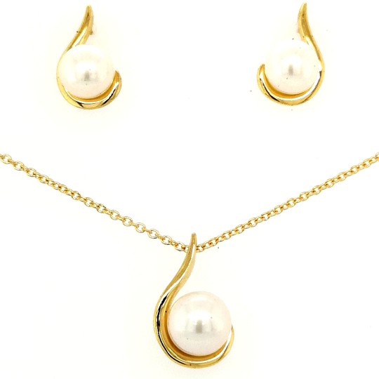 Guldsmycke – pärlcollier och pärl örhängen 18K