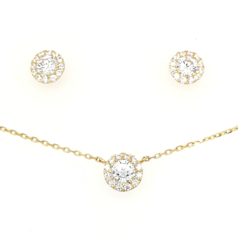 Guldsmycke – halvbriljant hänge och örhängen 18K